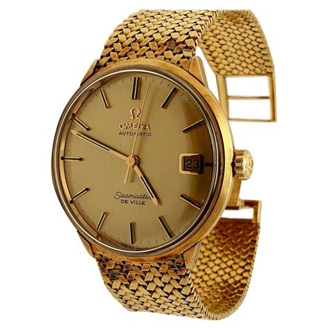 omega deville automatic date old all 18k gold mens watch|deville Omega Watch price.